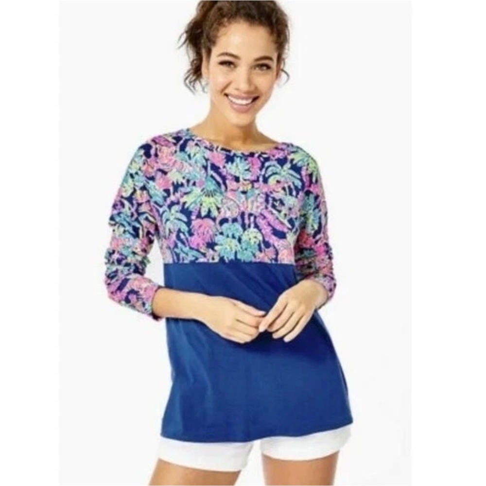NWOT Lilly Pulitzer "Oyster Bay Navy Seen And‎ Herd" Finn Top Size L z0